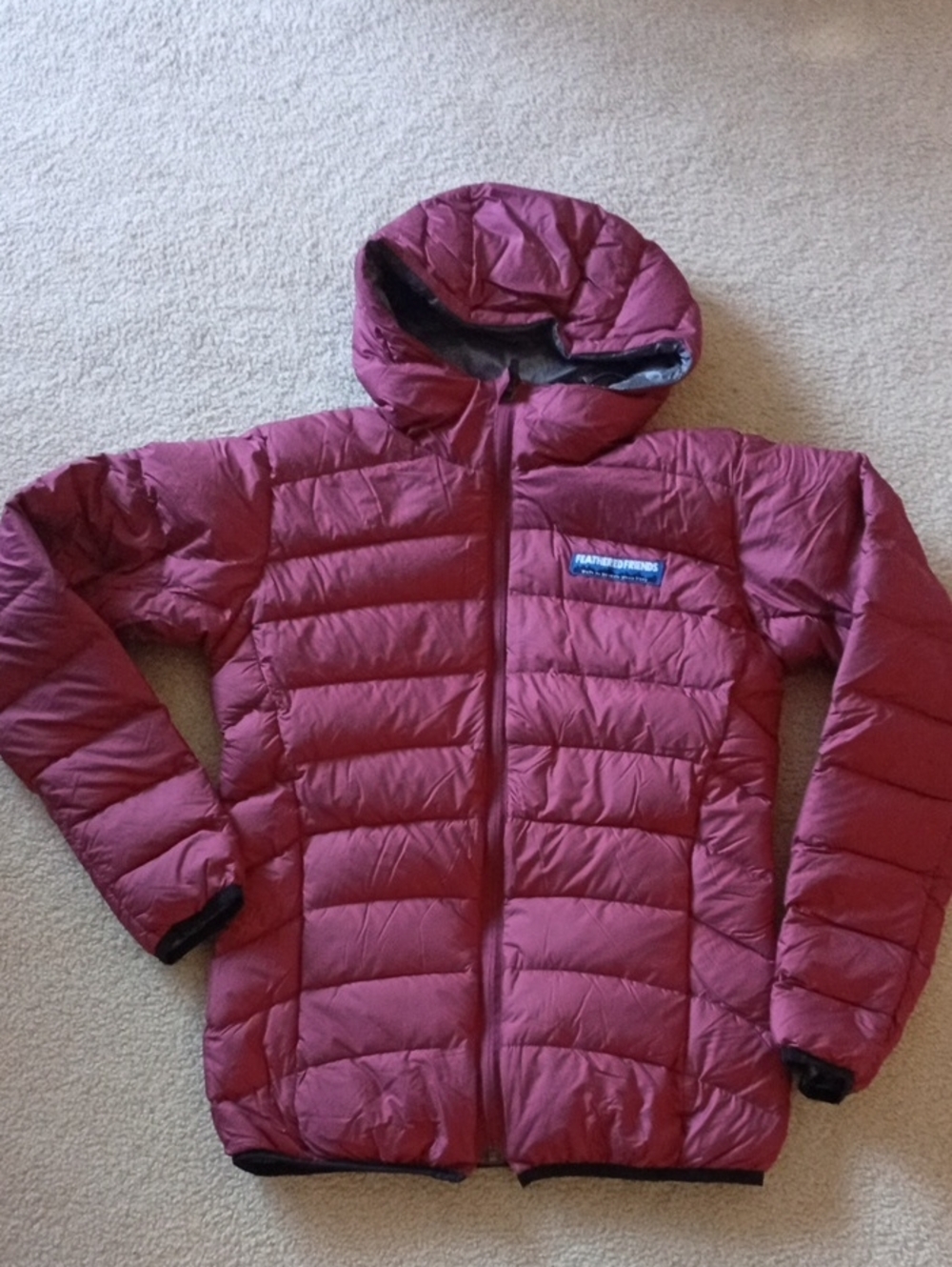Feather Friend Women's Hooded Down Puffer Jacket in Dark Raspberry